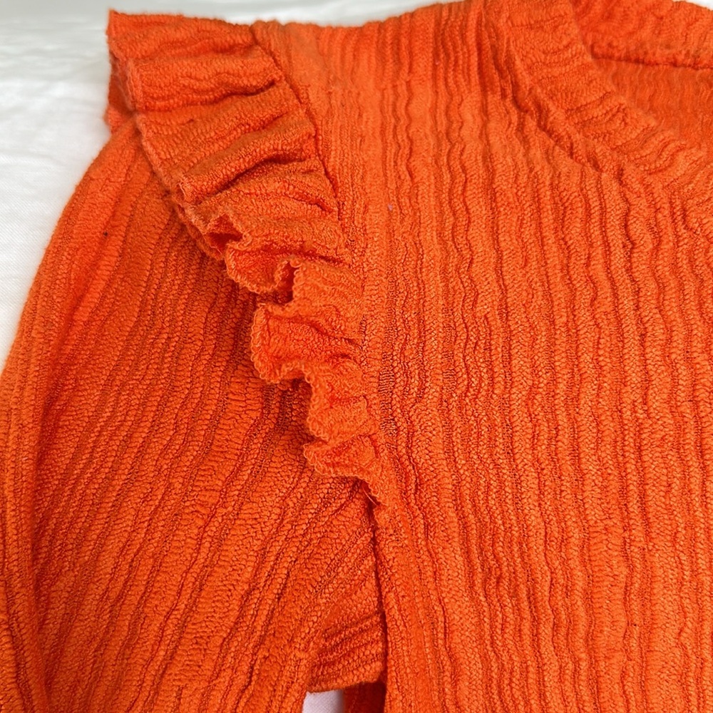 Orange Ruffle Textured Cardigan - Picture 3 of 4